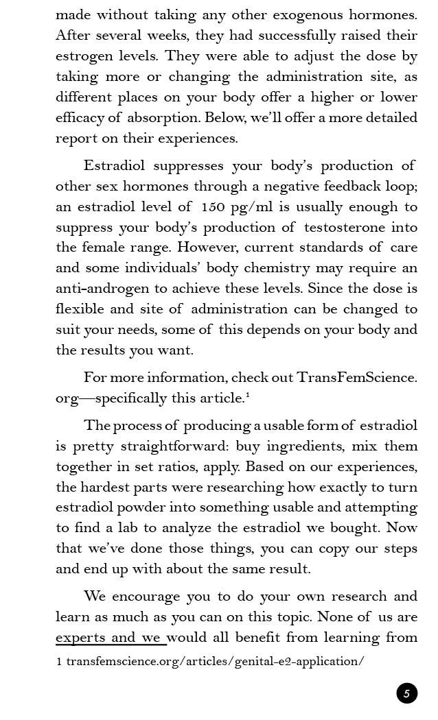 Boobs Not Bombs: Produce Your Own Transdermal Estrogen Zine