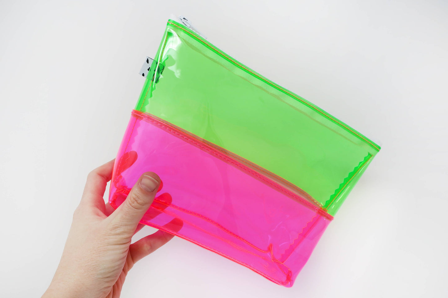 Green & Pink Vinyl Large Flat-Bottom Pouch
