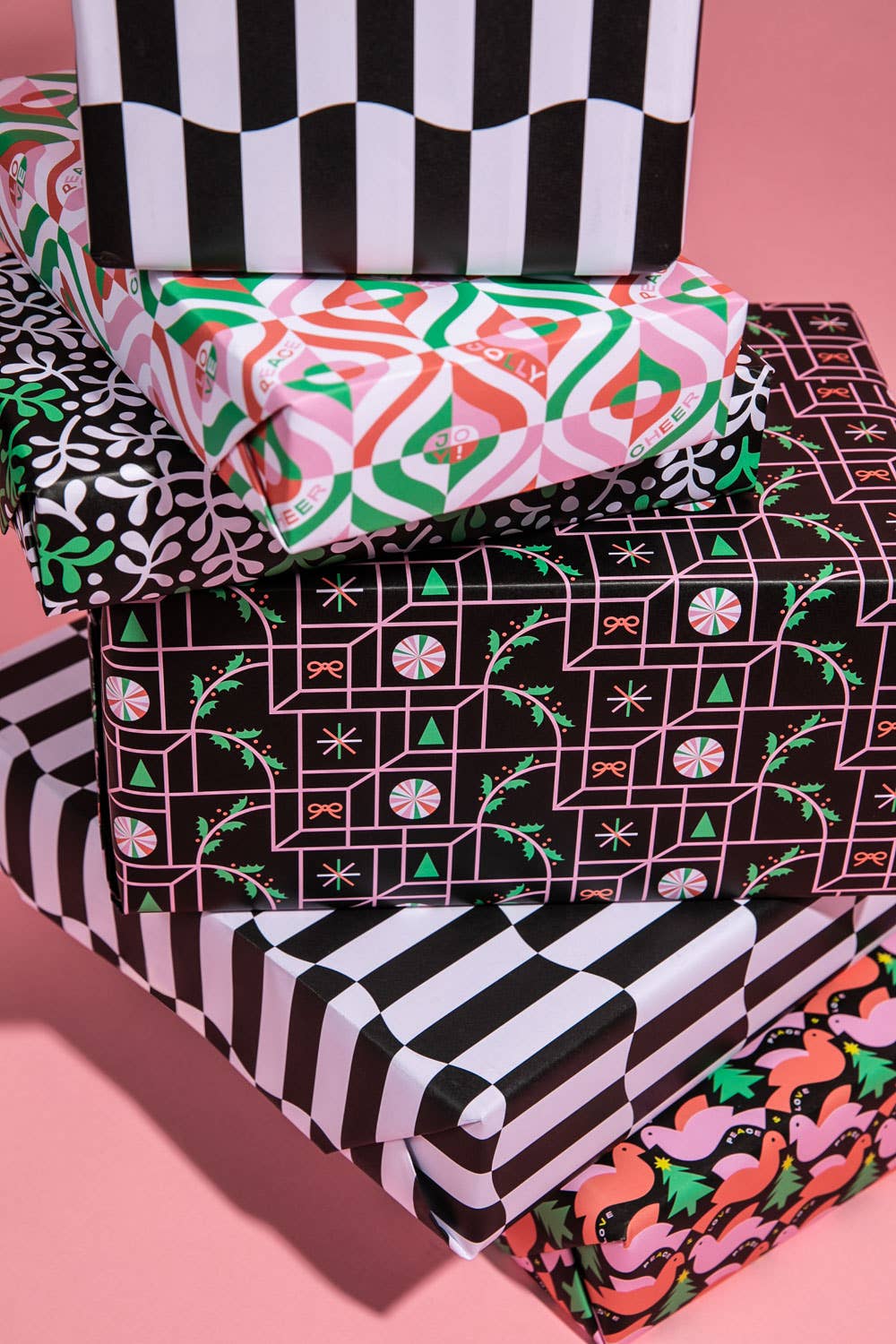Striple Double Black and White Check Gift Wrap Sheets / Roll