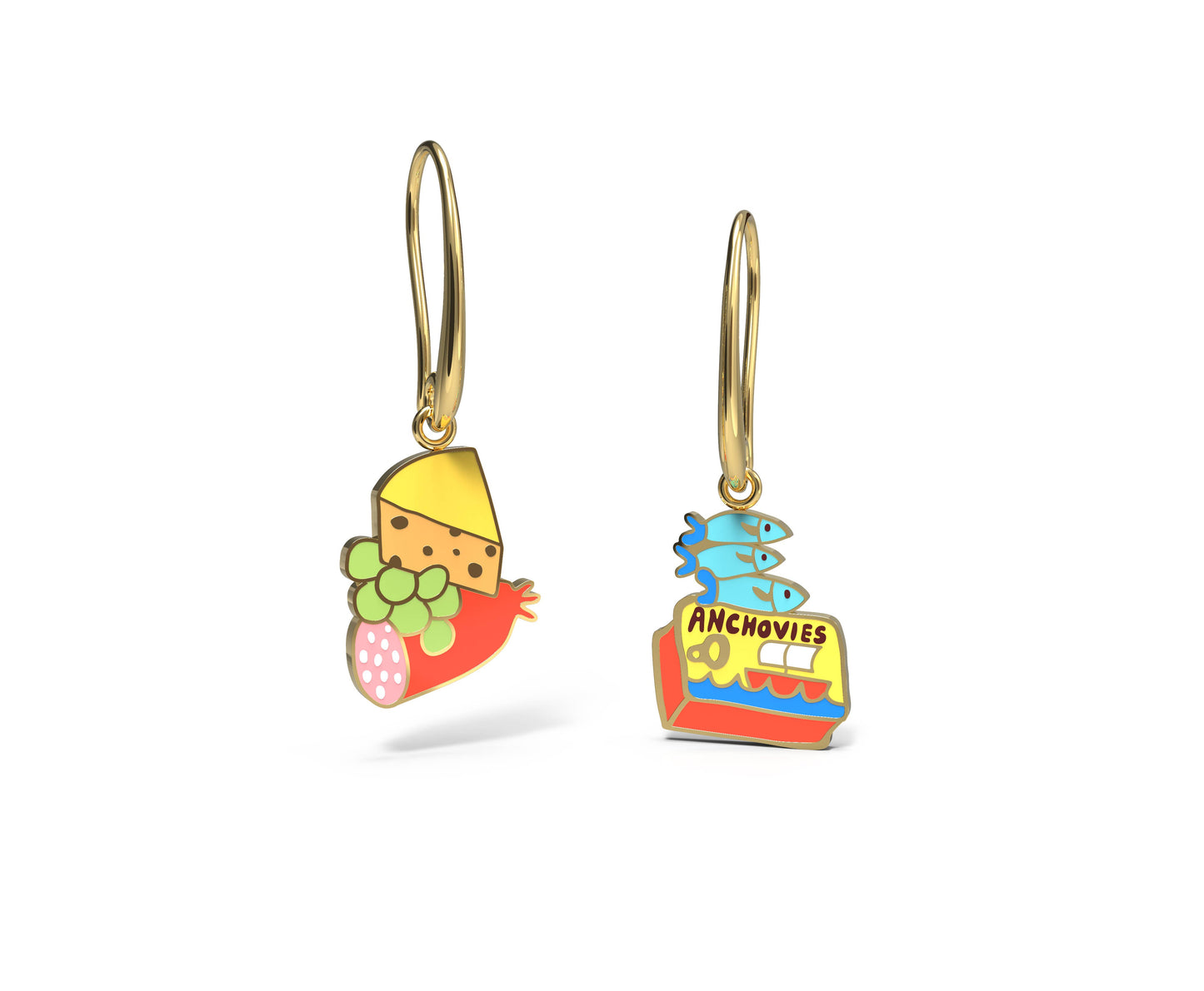 Charcuterie & Fish Earrings - 18k Gold Gilt Tin Fish Jewelry