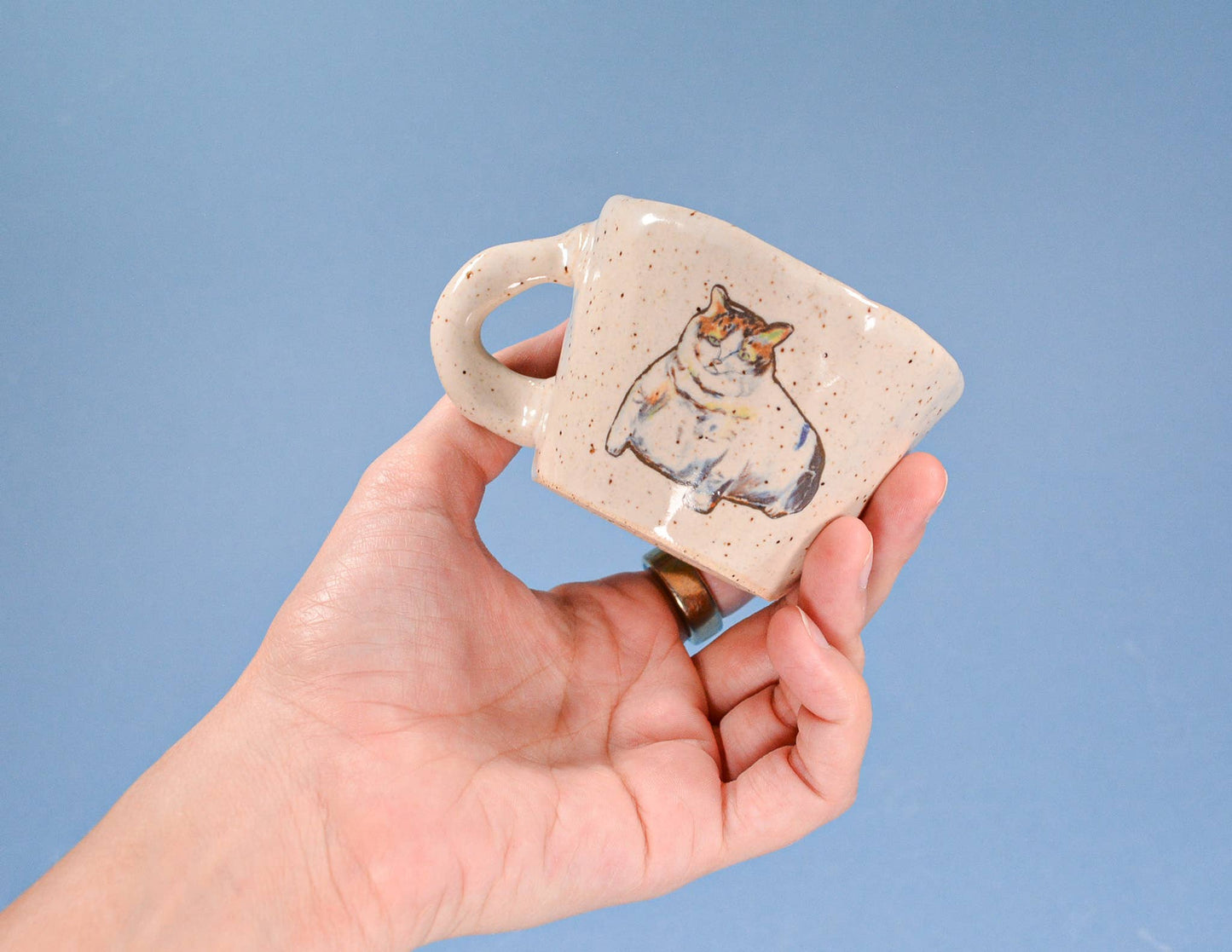 Chonky Cat-Handmade Speckled Ceramic Espresso Cup -  2-4 oz.