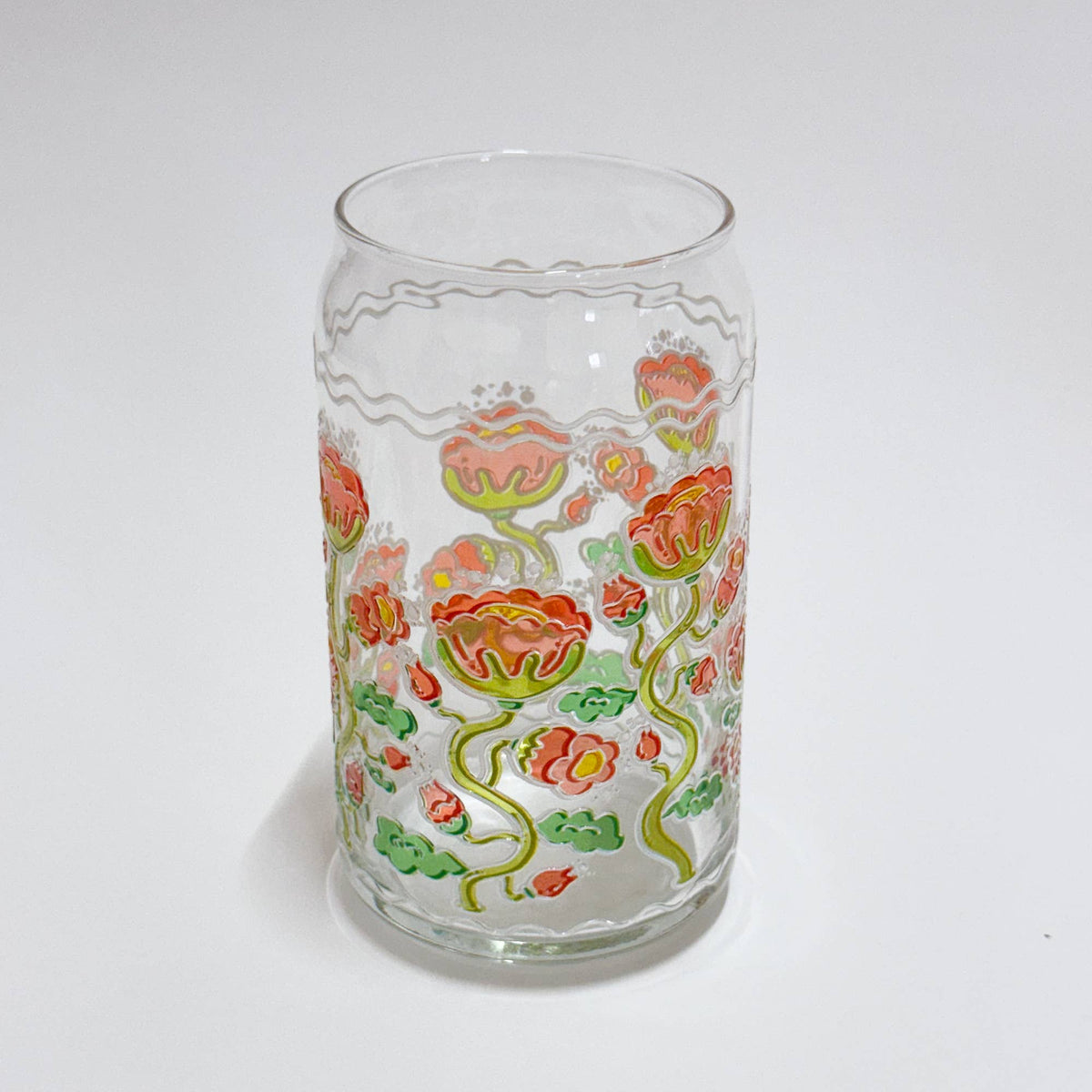 Pretty Poppy 16oz Can Glass | Stained Glass Flower Design