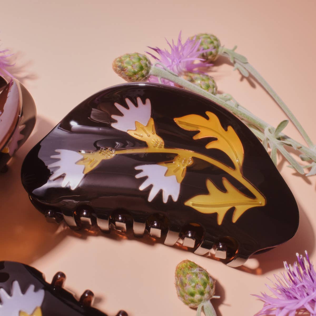 Women's Milk Thistle Hair Claw Dark Brown and Gold Acetate