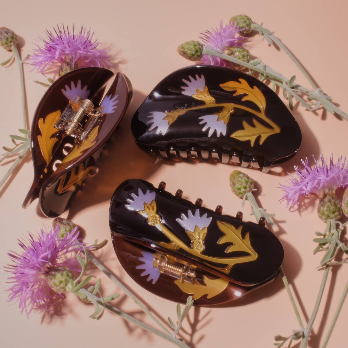 Women's Milk Thistle Hair Claw Dark Brown and Gold Acetate