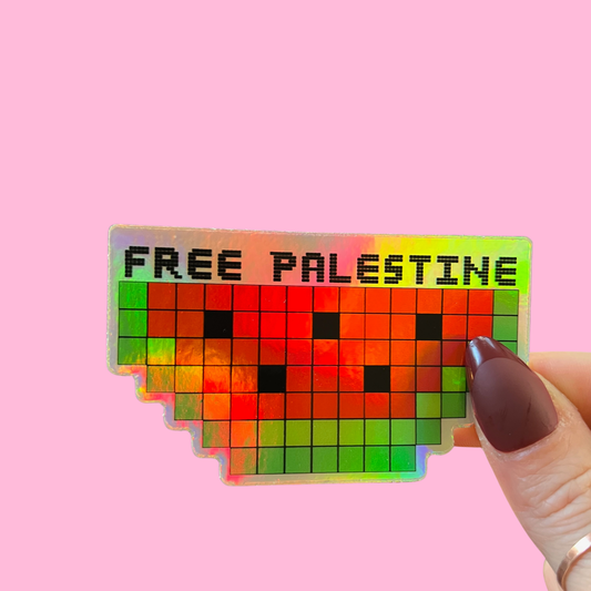 Holographic Pixel Art Watermelon Free Palestine