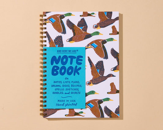 Letterpress A5 Spiral Notebook (Lined)—Mallard Ducks