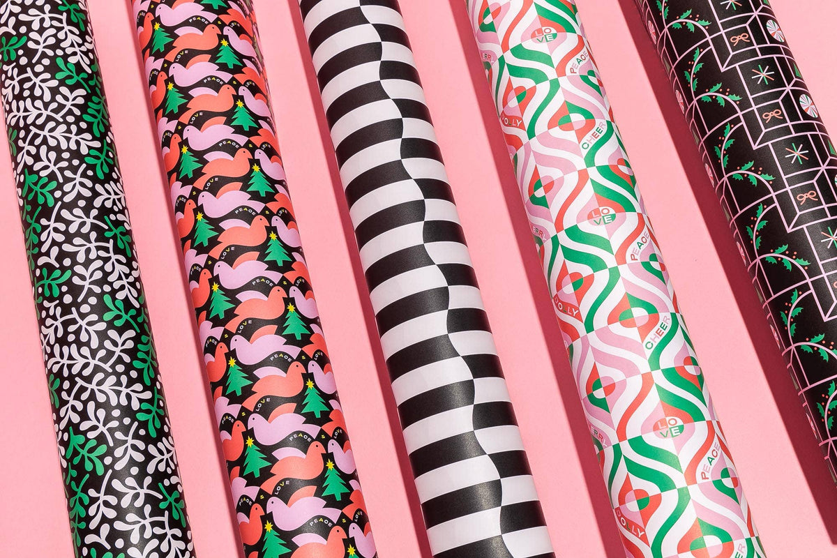 Striple Double Black and White Check Gift Wrap Sheets / Roll