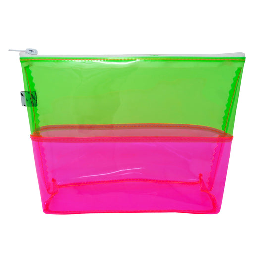 Green & Pink Vinyl Large Flat-Bottom Pouch