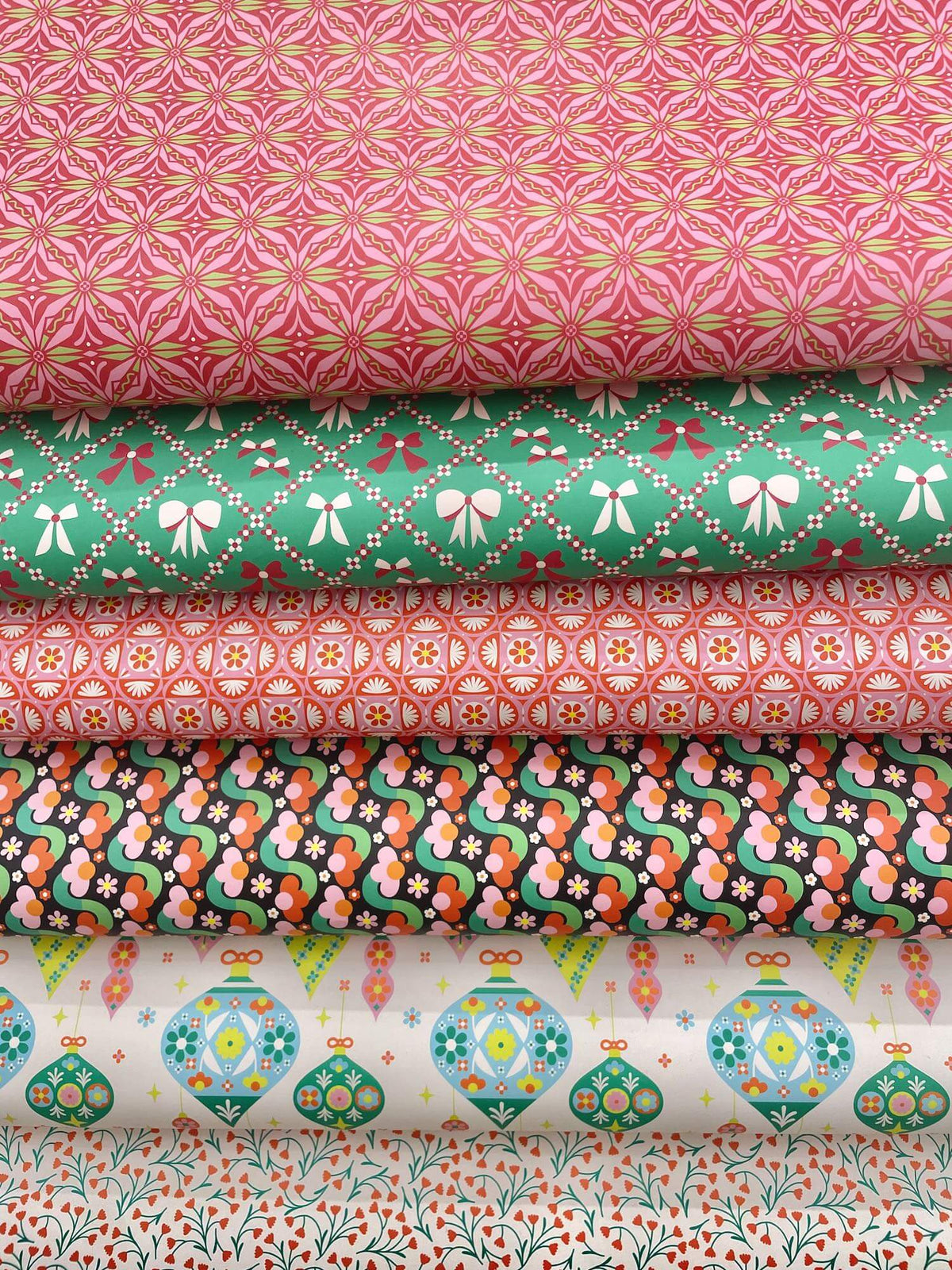 Fleurty Girl (Red) Retro Floral Holiday Wrapping Paper