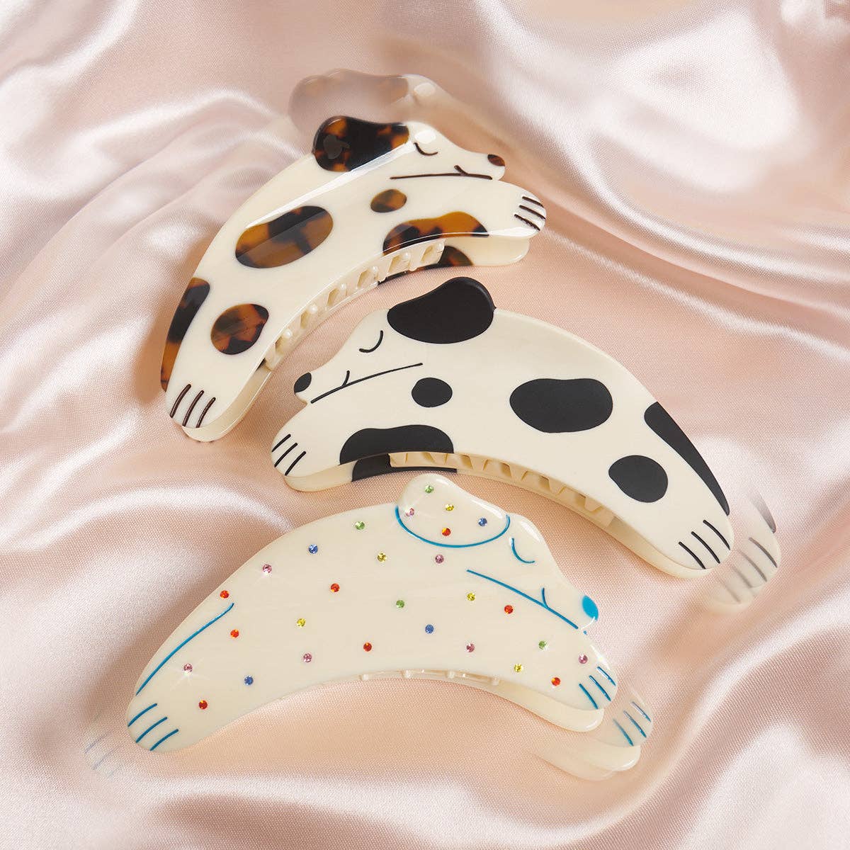 Tortie Puppy Dog Hair Claw in Cream and Tortoise Acetate