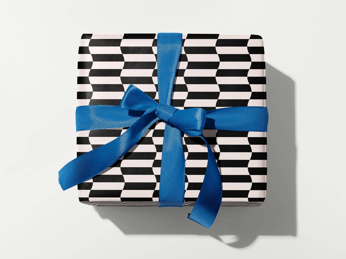 Striple Double Black and White Check Gift Wrap Sheets / Roll